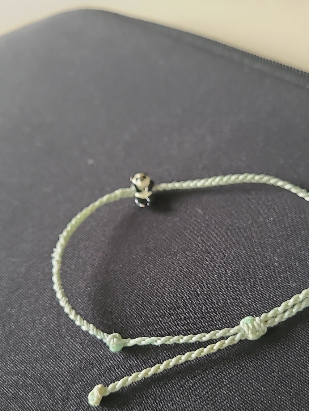 Adjustable Light Gray Braided Bracelet with Panda Charm